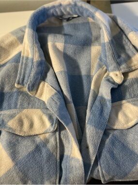 Blue and Cream Buffalo Plaid Button-Up Shacket